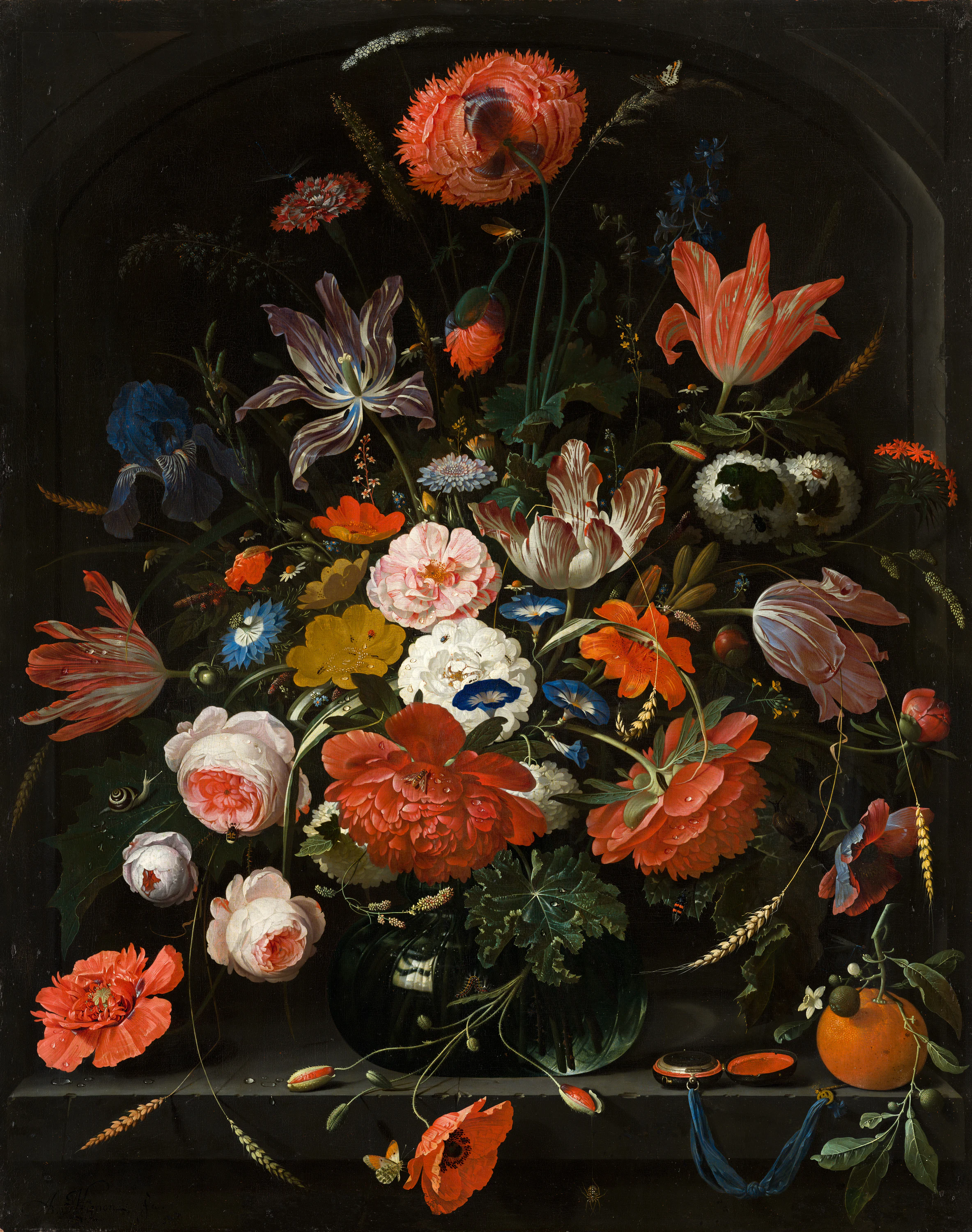 Fleurs dans un vase en verre - Abraham Mignon