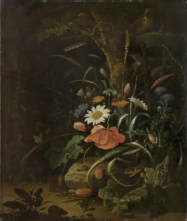 Fleurs sauvages devant une grotte - Abraham Mignon