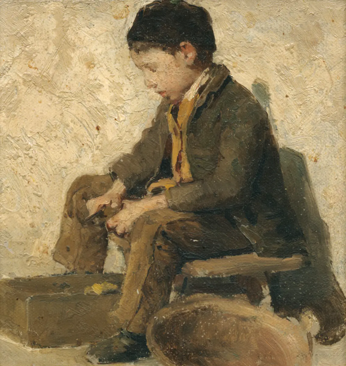 Bioy assis épluchant des légumes - Albert Anker