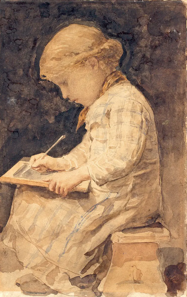 Fille avec ardoise - Albert Anker