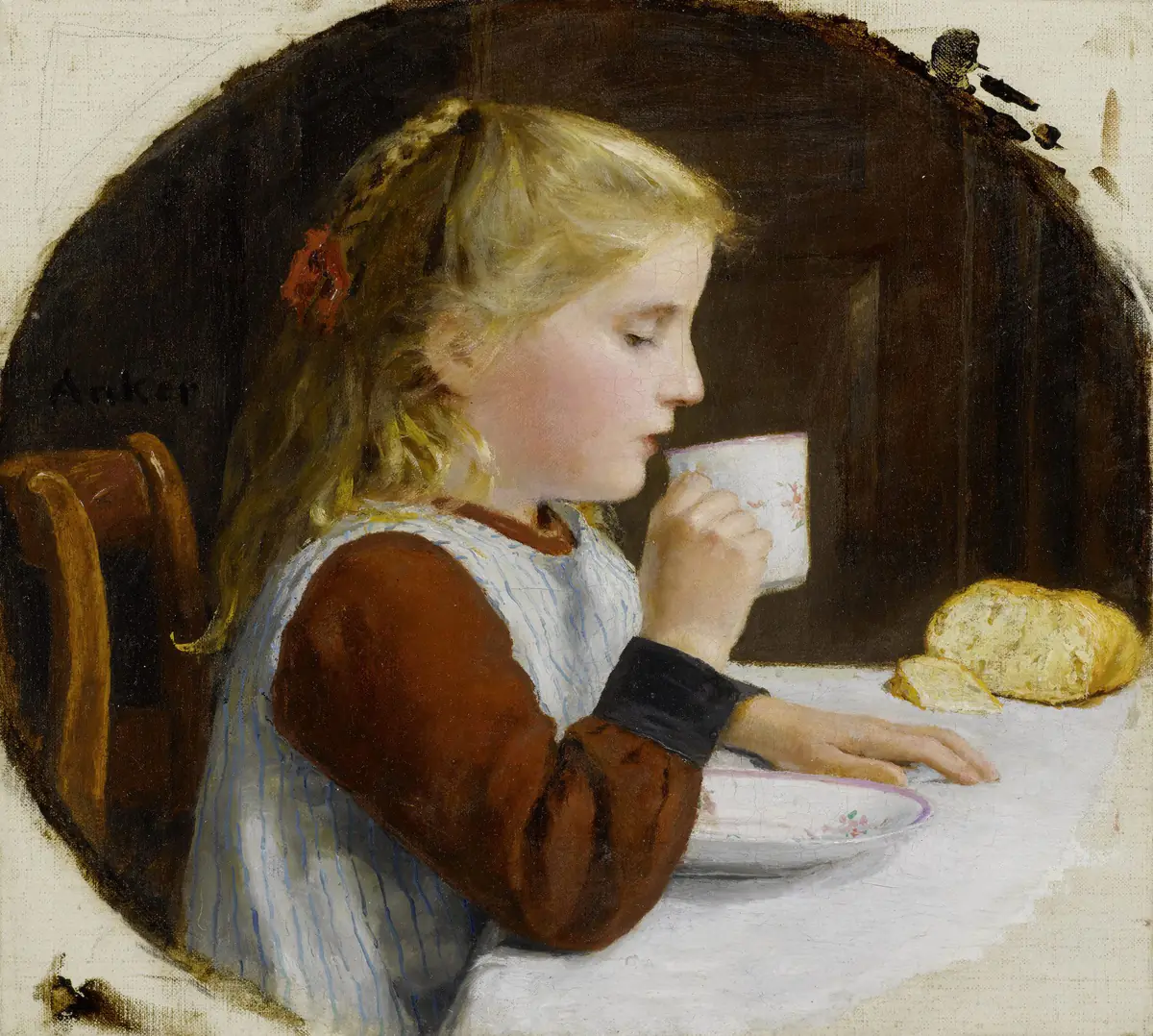 Fille, boire du café - Albert Anker