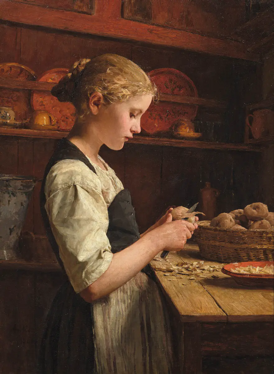 Fille épluchant des pommes de terre - Albert Anker