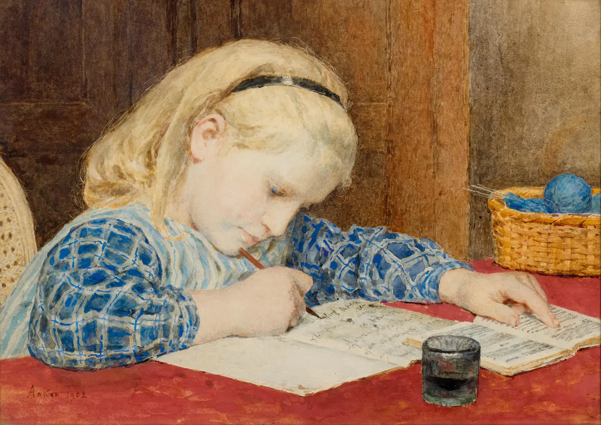 Fille qui écrit - Albert Anker