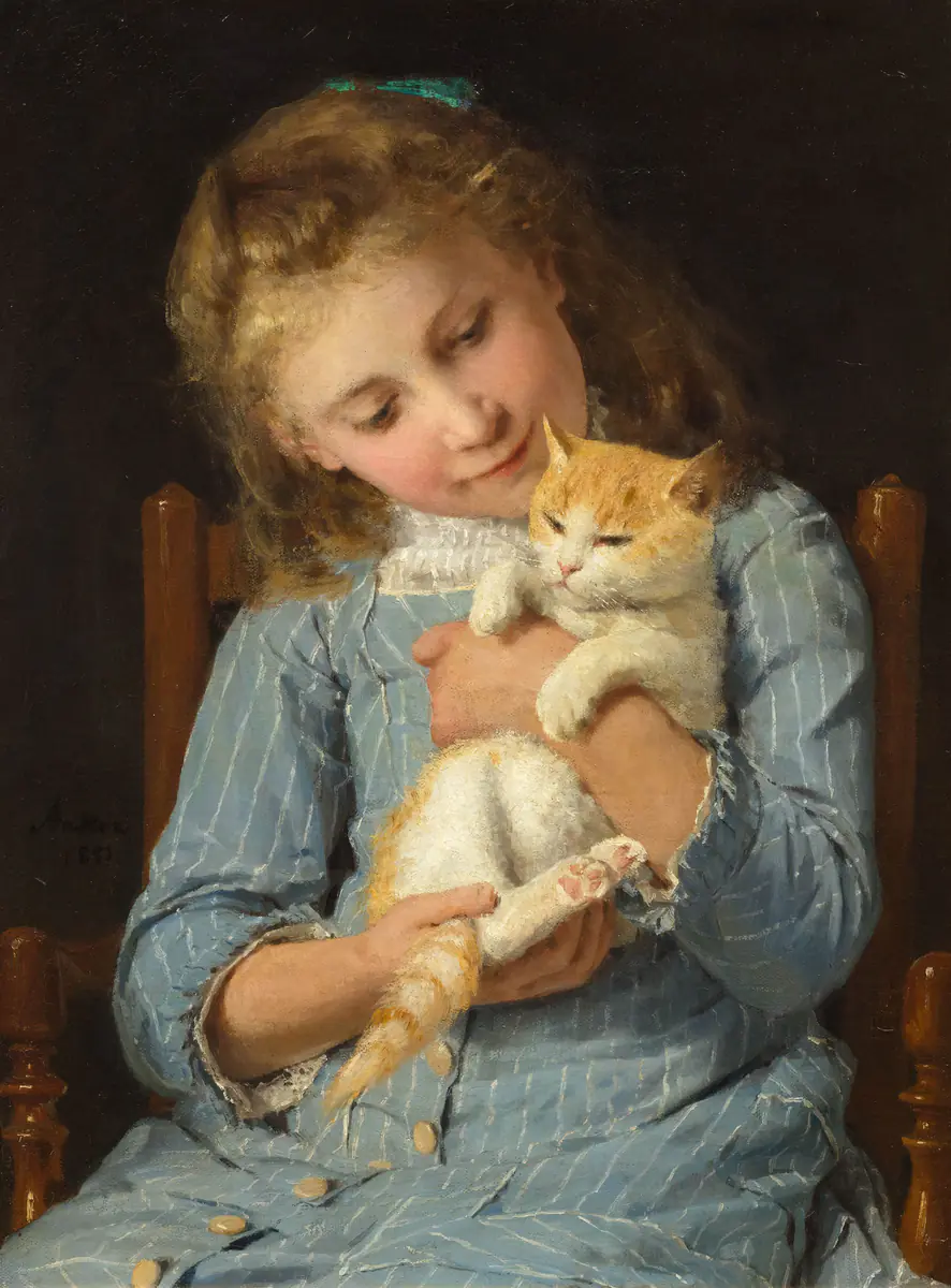 Fillette avec un chat - Albert Anker