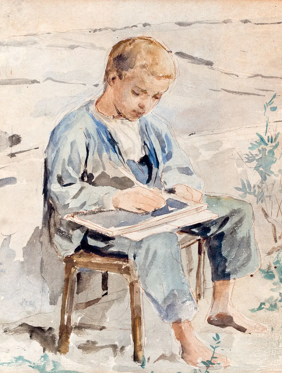 Garçon avec ardoise - Albert Anker