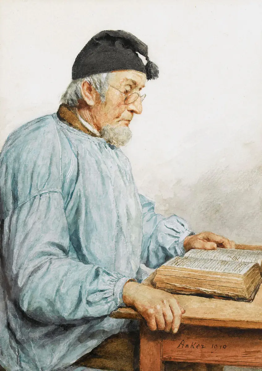 Lecture d'un vieux fermier. - Albert Anker