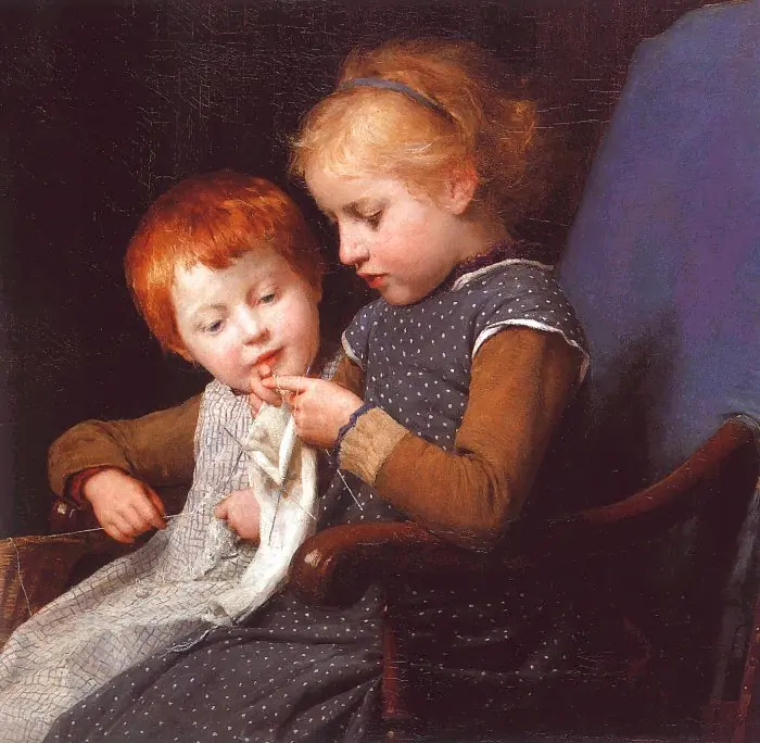 Les petites tricoteuses - Albert Anker