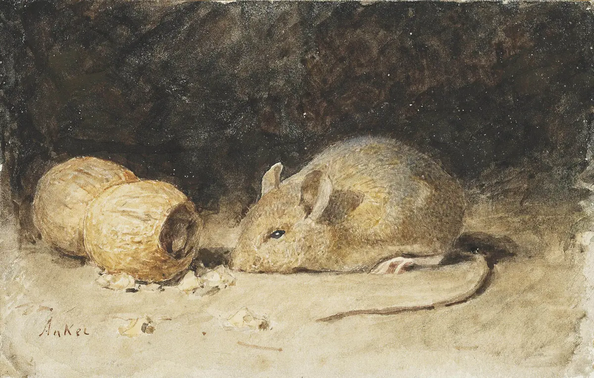 Une souris avec une cacahuète - Albert Anker