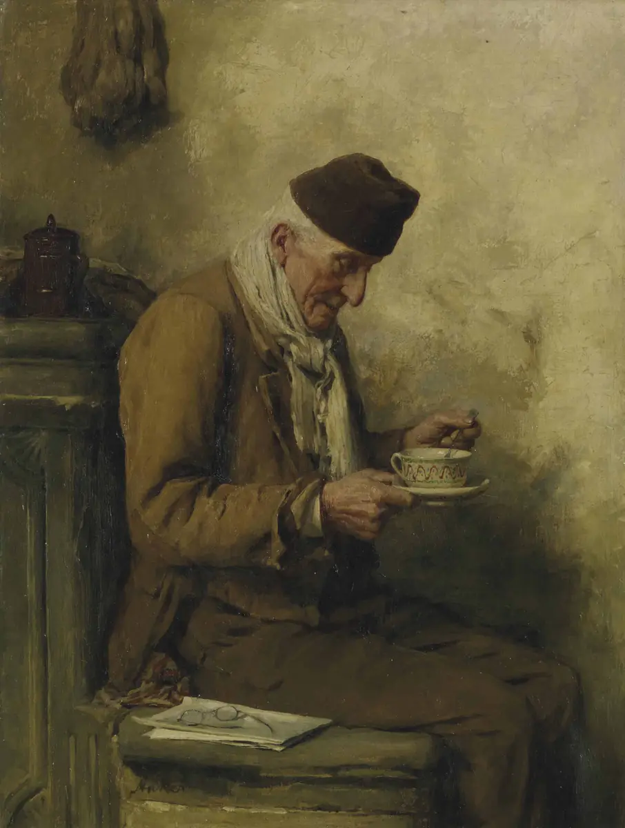 Vieillard buvant de la tisane - Albert Anker