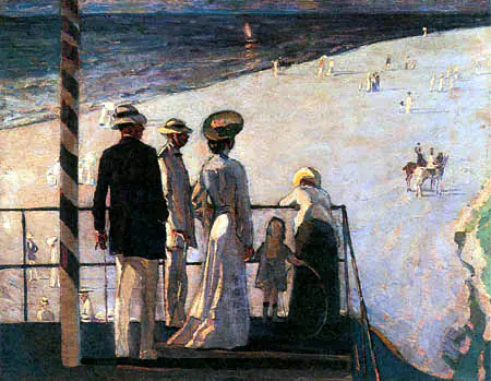 Plage avec mât de drapeau - Albert Weisgerber