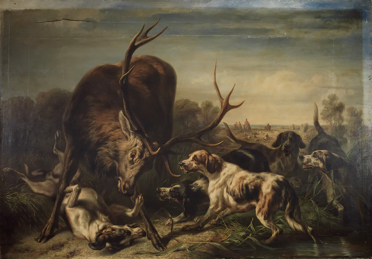 Cerf attrapé par des chiens - Benno Adam