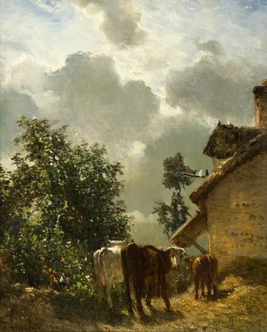 Bovins devant la ferme — Glasgow - Constant Troyon