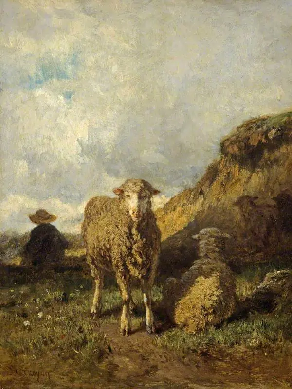 Moutons et berger - Constant Troyon