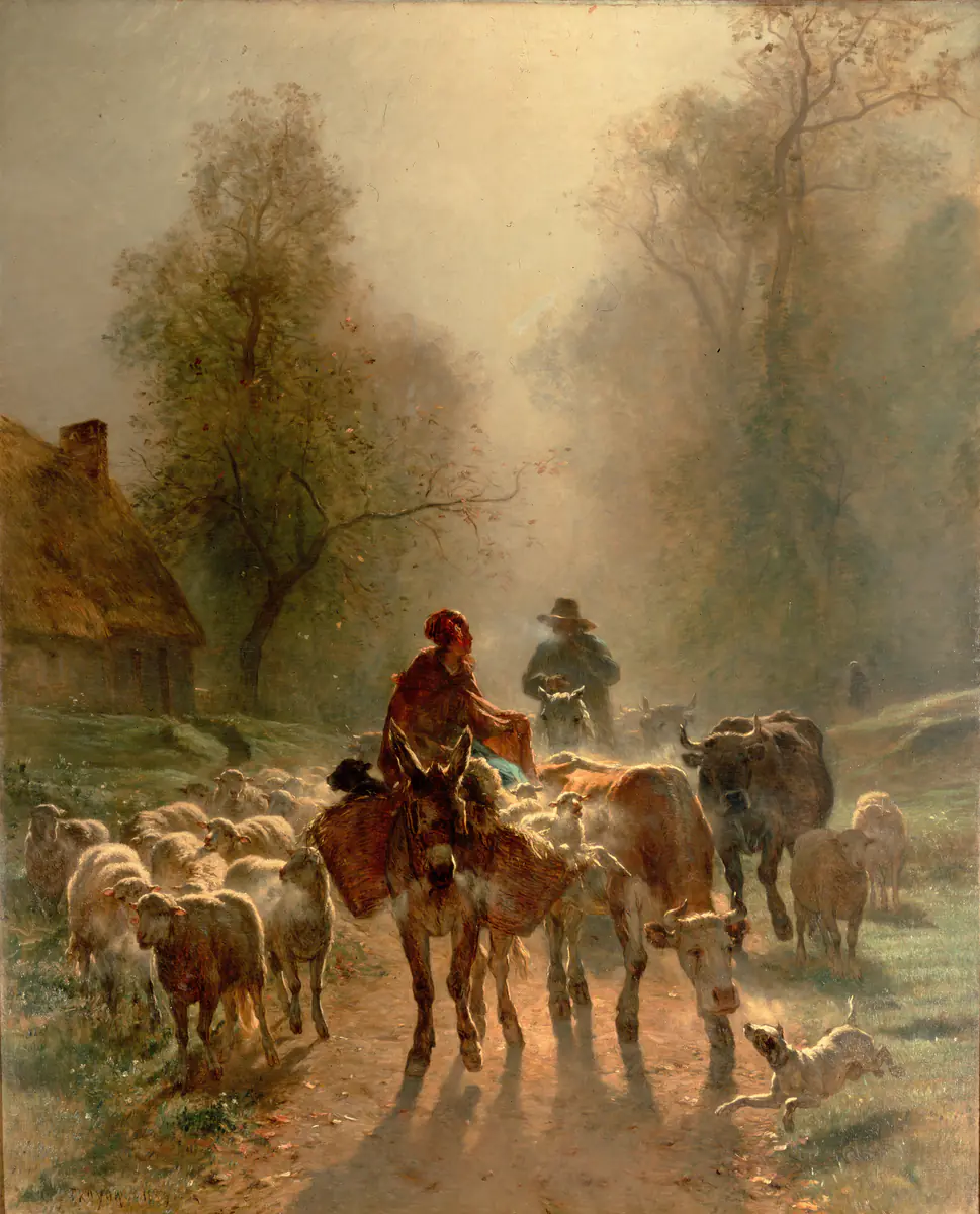 Sur le chemin du marché - Constant Troyon