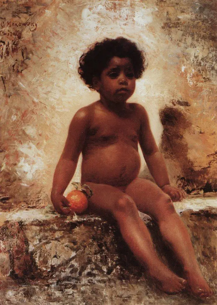 Garçon arabe avec une orange - Constantin Makovski