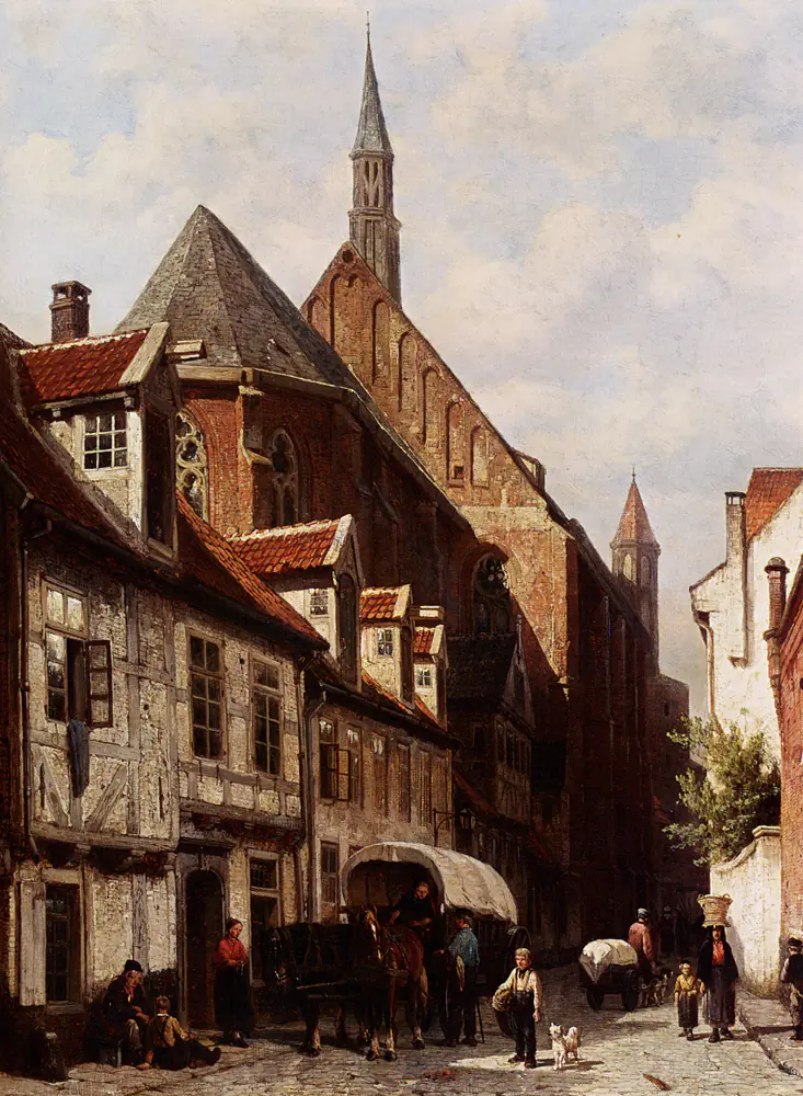 Une rue animée à Brême - Cornelis Springer