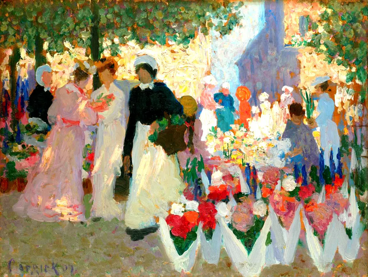 Le marché aux fleurs - Ethel Carrick