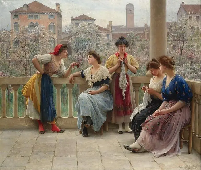 Conversation sur la terrasse à Venise - Eugène de Blaas