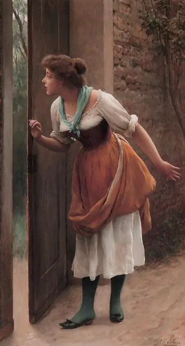 L’Indiscrète — près de la porte - Eugène de Blaas