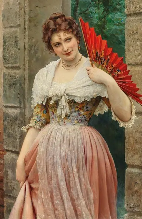 Jeune Dame à l’éventail rouge - Eugène de Blaas