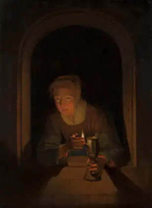 Fille avec une lampe - Gérard Dou
