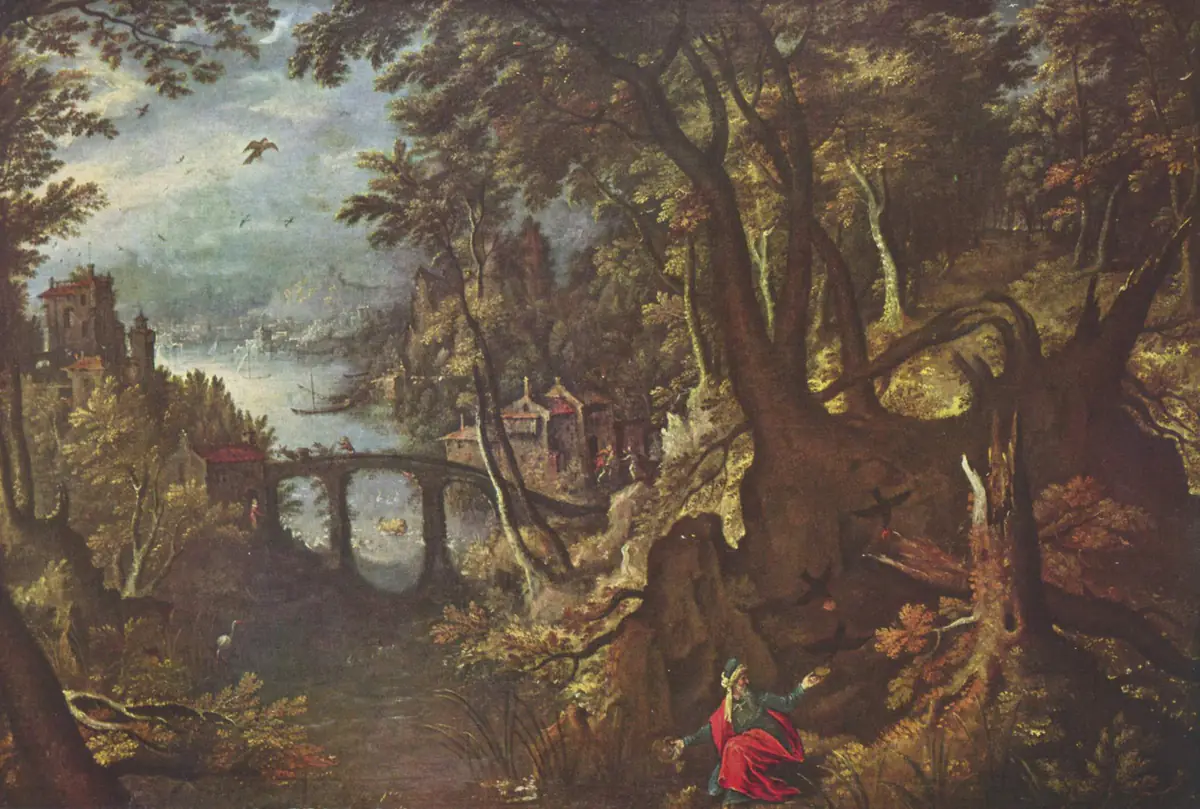 Elie nourri par le corbeau - Gillis van Coninxloo