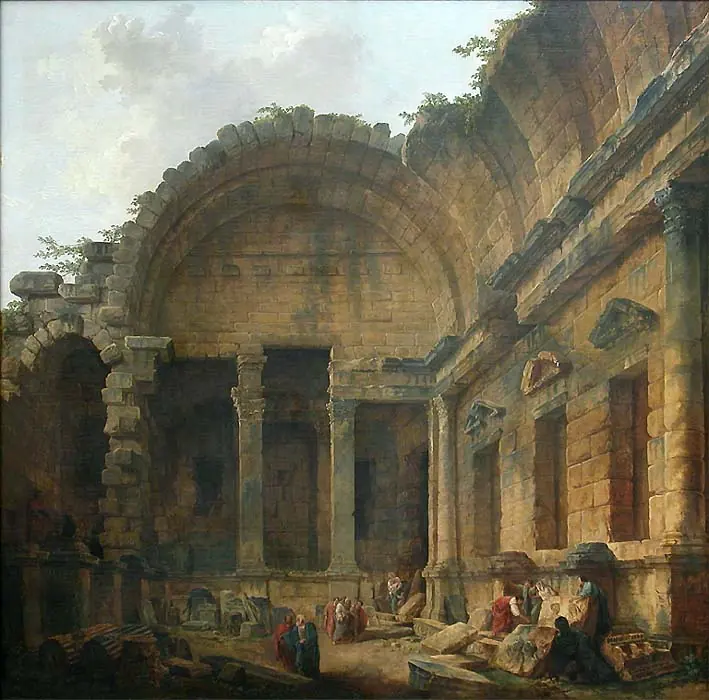 Intérieur du temple de Diane à Nîmes, version de 1786 - Hubert Robert