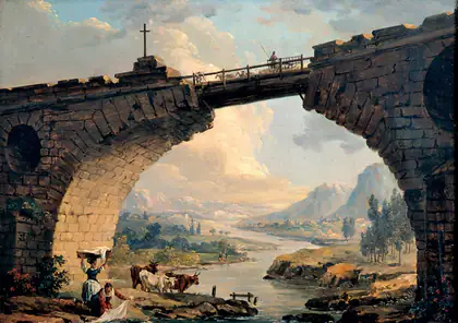 Paysage avec un pont de pierre - Hubert Robert