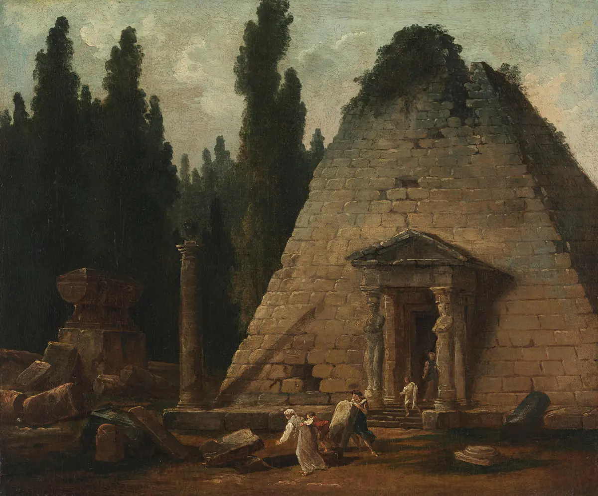 Pyramiden i hagene til Mauperthuis - Hubert Robert