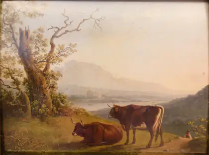 Bovins devant une vallée fluviale - Jacob Philipp Hackert