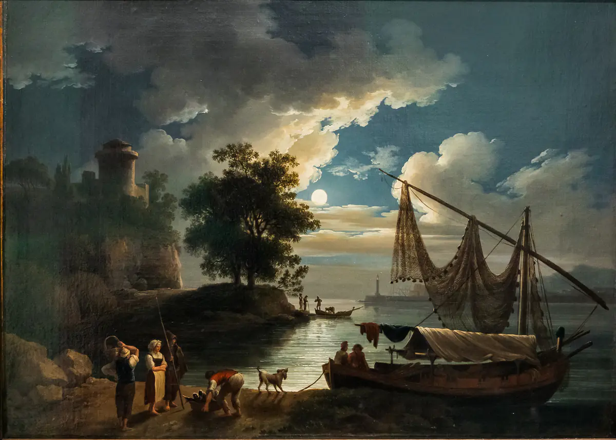 Italienischer Hafen bei Mondschein - Jacob Philipp Hackert