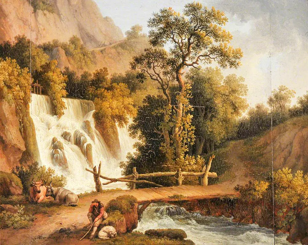 Paysage avec une cascade et un vacher - Jacob Philipp Hackert
