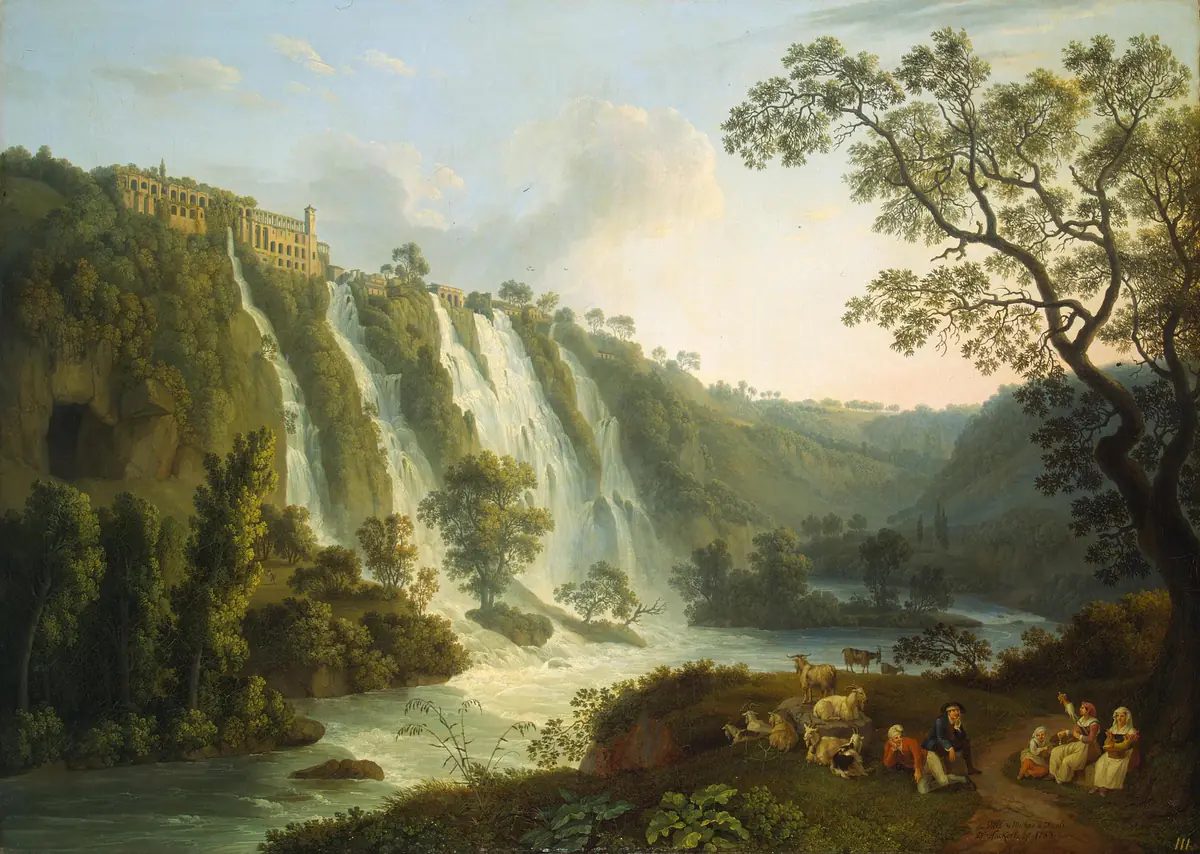 Villa de Mécène et les chutes d'eau à Tivoli - Jacob Philipp Hackert