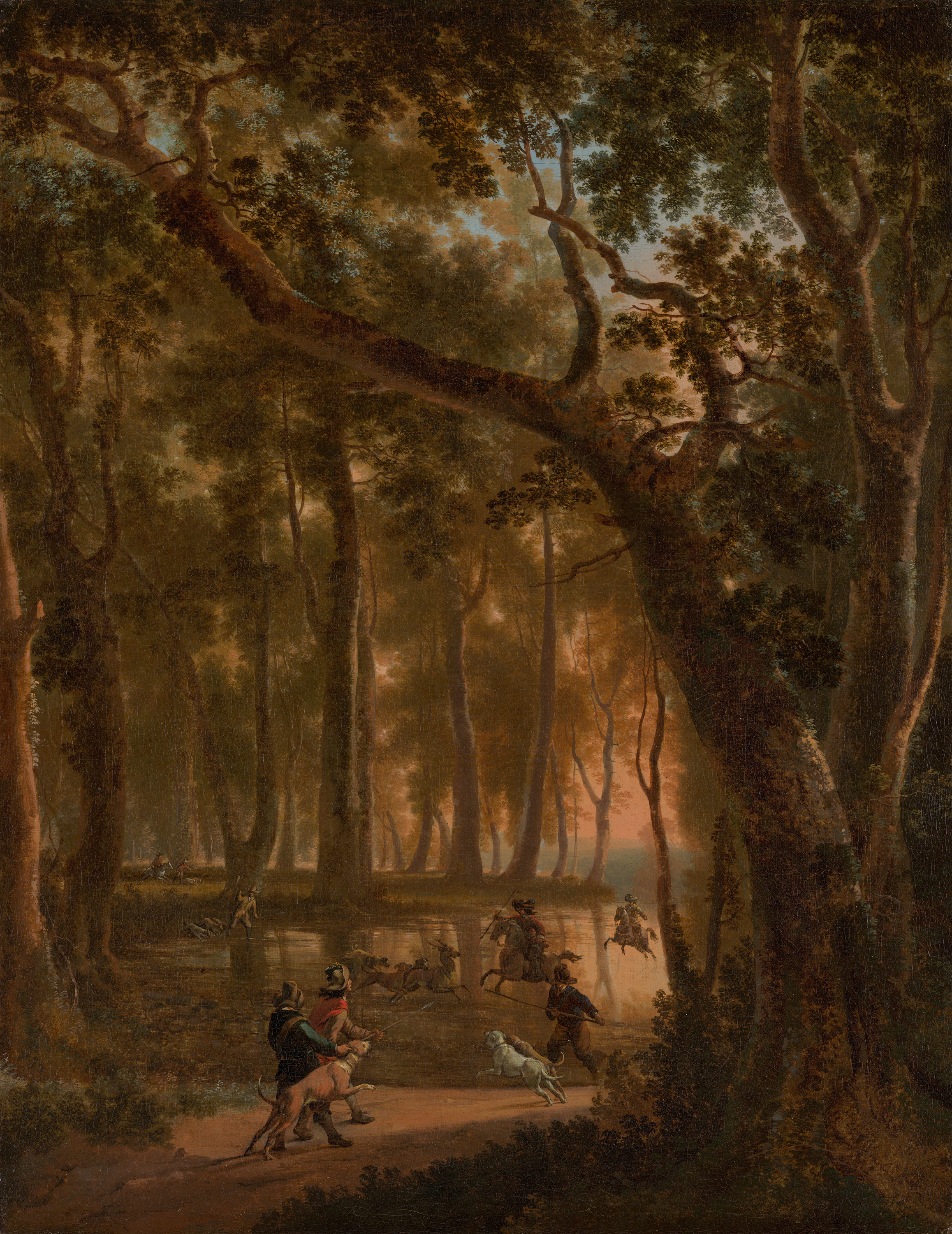 La chasse au cerf dans une forêt - Jan Hackaert
