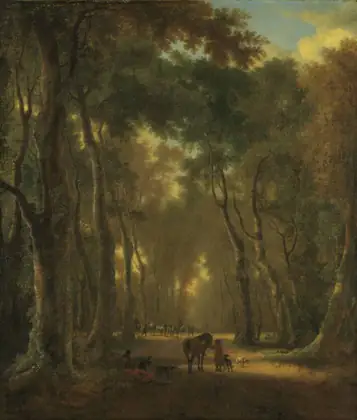 Forêt de hêtres avec partie de chasse - Jan Hackaert