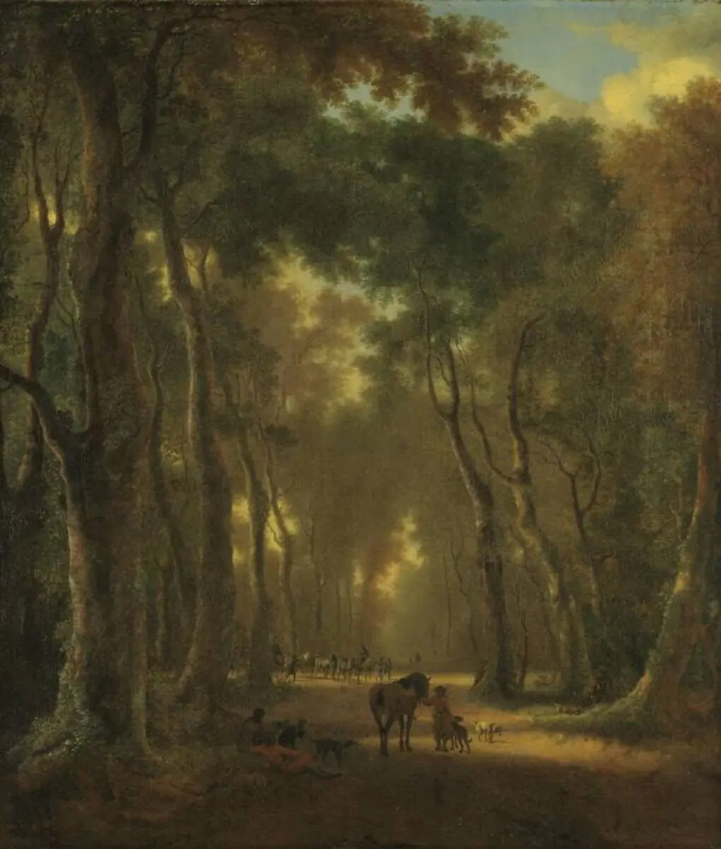 Forêt de hêtres avec partie de chasse - Jan Hackaert