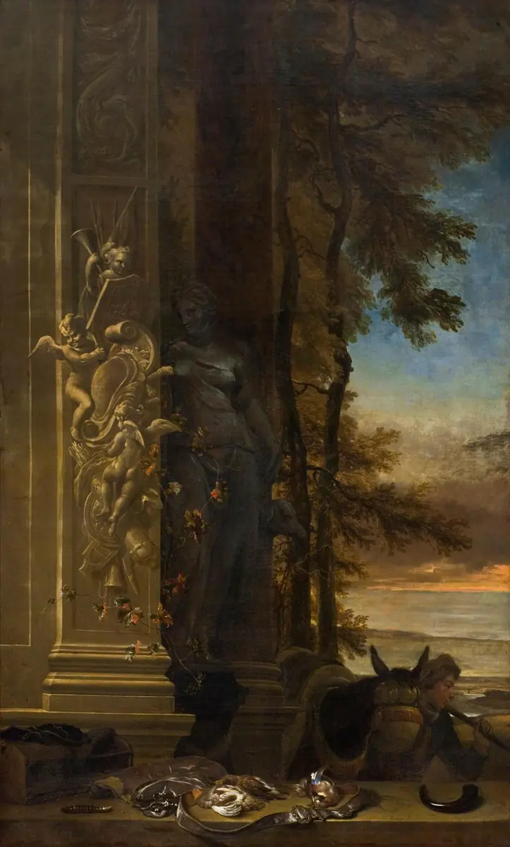 Nature morte de chasse devant une statue de Diane - Jan Weenix