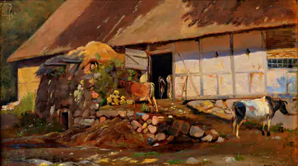 À l'extérieur de l'étable - Johan Thomas Lundbye