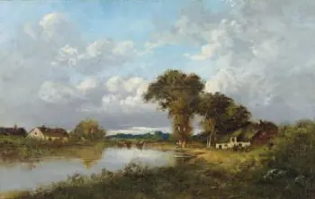 Fermes le long d’une rivière - Jules Dupré