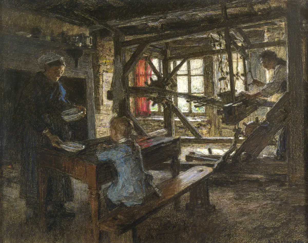 Figures dans un intérieur de cottage - Léon Lhermitte