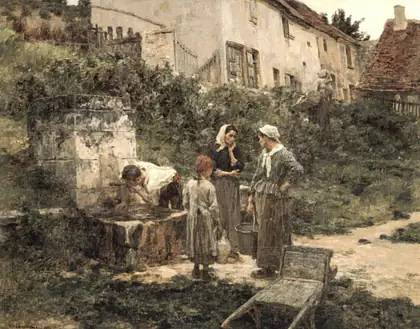 À la fontaine devant les maisons - Léon Lhermitte