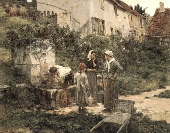 À la fontaine devant les maisons - Léon Lhermitte