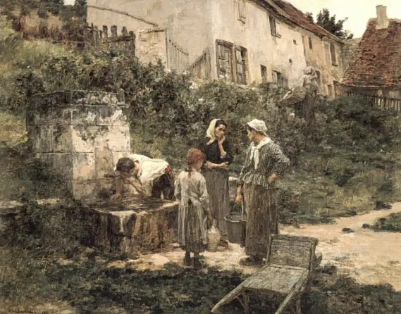 À la fontaine devant les maisons - Léon Lhermitte