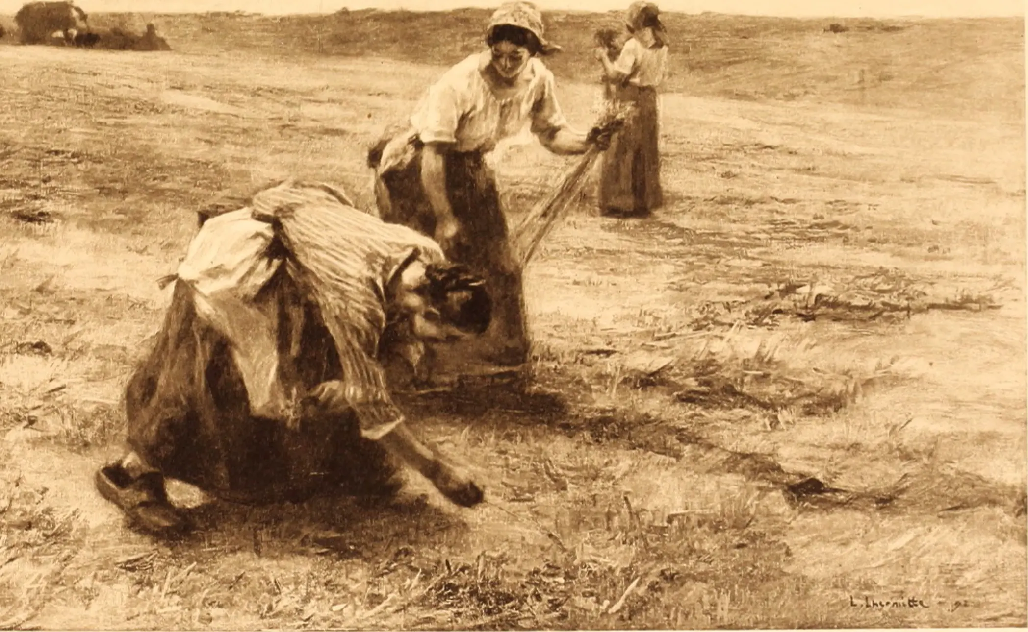Glaneuses dans un champ découvert - Léon Lhermitte