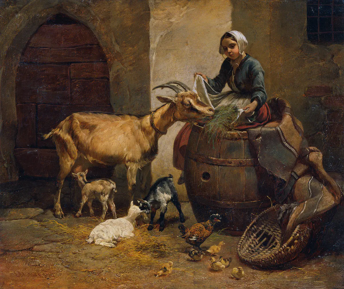 Fille avec chèvre - Leopold Brunner