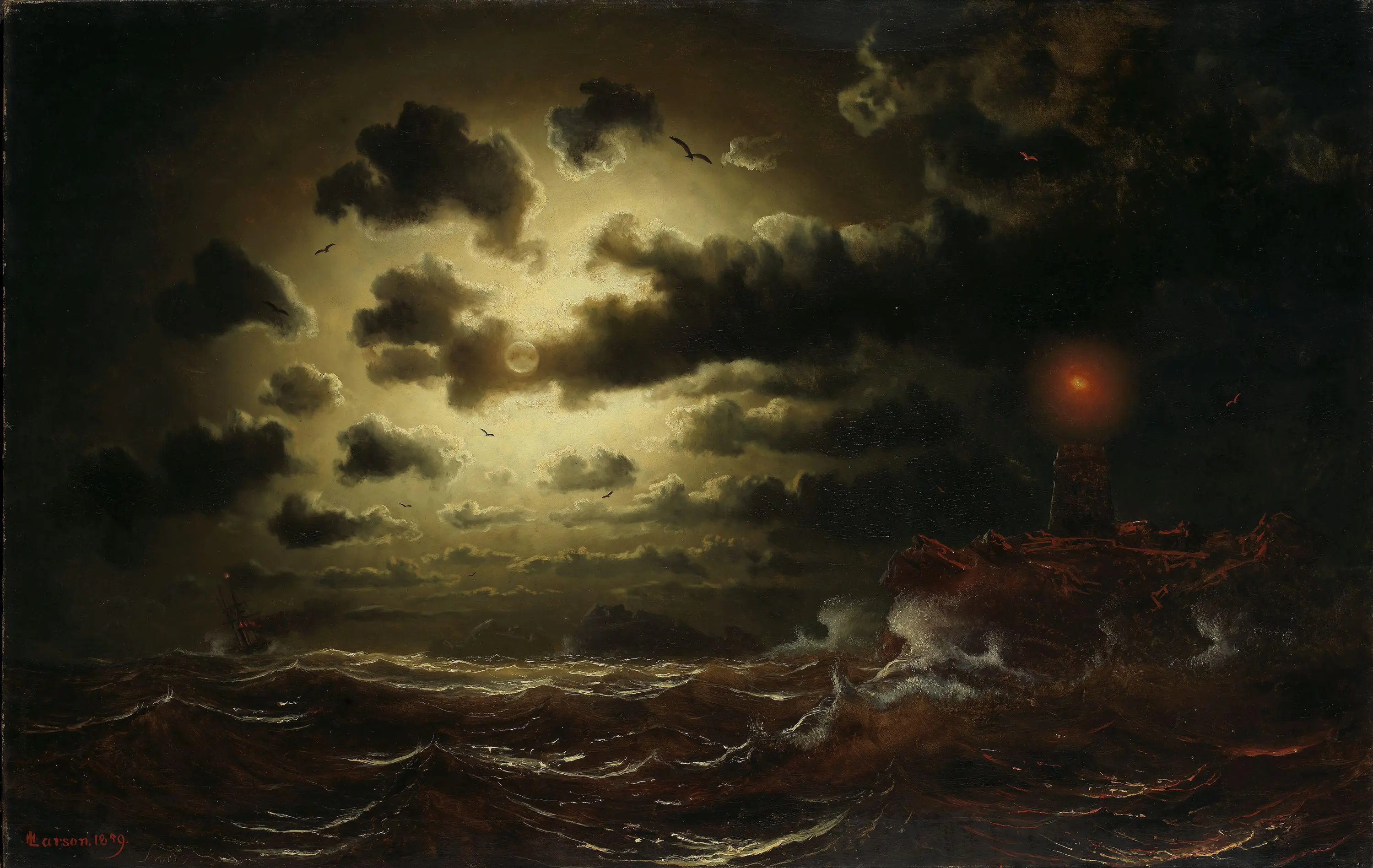 Mer agitée au phare - Marcus Larson