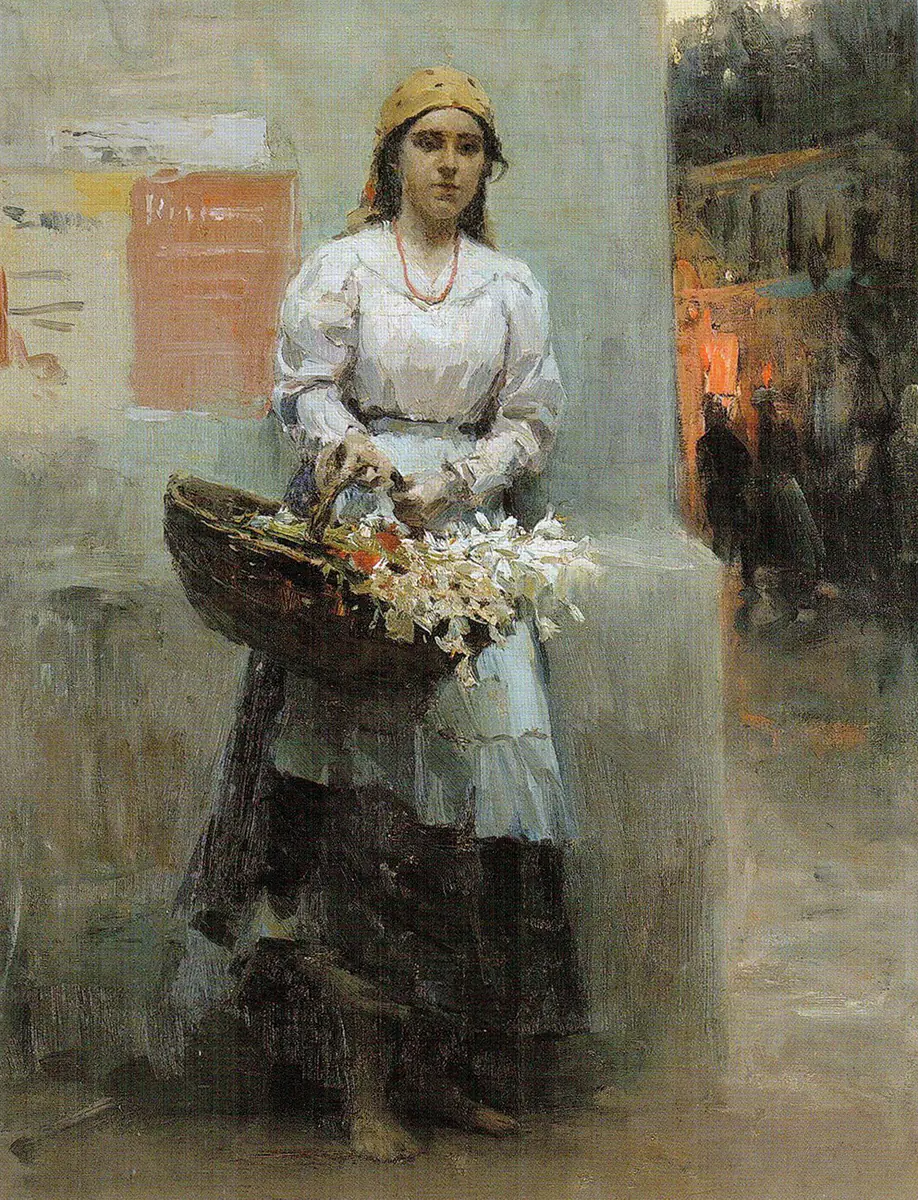 Fille de fleur - Mykola Pymonenko