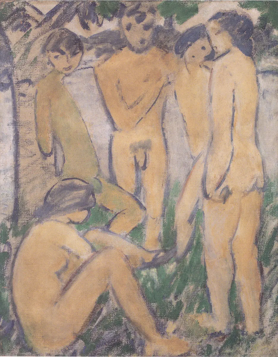 Cinq nus au bord de l'eau - Otto Mueller