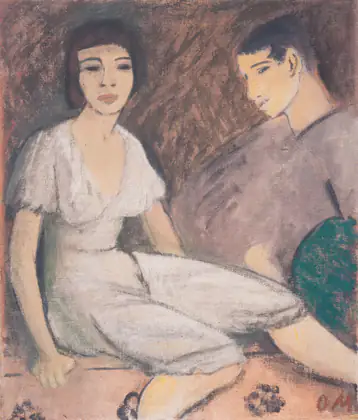 Couple à l'éventail vert - Otto Mueller
