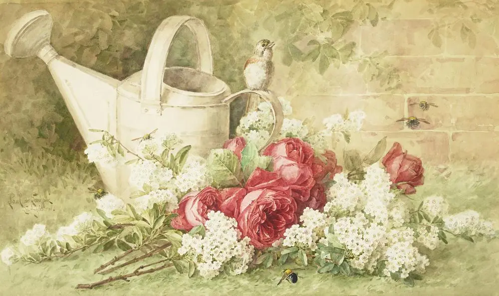 Abeilles, fleurs et oiseaux - Paul de Longpré